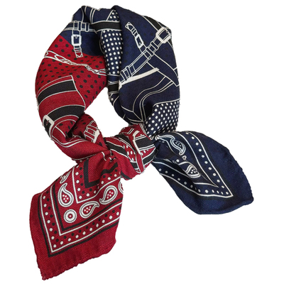 真丝羊毛丝巾女新款中方巾红蓝色