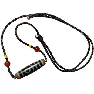 西藏天珠横穿虎牙挂绳南红蜜蜡金貔貅横穿锁骨挂绳项链调节长挂绳