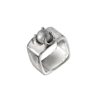 EWEST 灰色珍珠高级感银戒指女小众设计感宽尾戒中指食指戒男