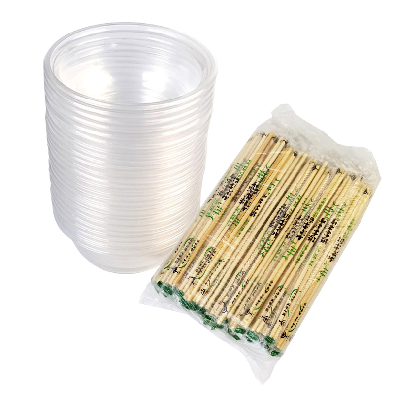 一次性碗筷餐具商用外卖打包饭盒家用即弃碗圆形打包的快餐盒带盖