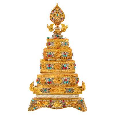 尼泊尔手工掐丝曼扎盘鎏金鎏银