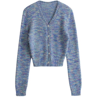 段染彩色长袖针织开衫内搭毛衣