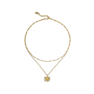 Amber Lollipop天然蜜蜡项链女花瓣吊坠双层叠戴毛衣颈链小众配饰