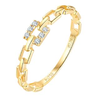 18K黄金钻石戒指女戒排钻简单戒指女小清新几何链条设计钻石戒指