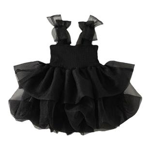周岁女宝礼服宝宝生日公主裙高端洋气连衣裙夏季女童黑色吊带纱裙