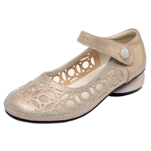 网纱真皮凉鞋透气单鞋中老年女士软底跳舞鞋女鞋夏妈妈皮鞋舞蹈鞋