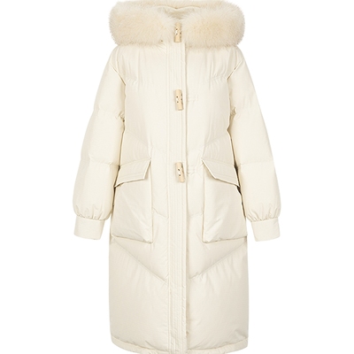 KBNE【90绒】米色羽绒服女冬季长款外套秋冬新款保暖派克面包服女