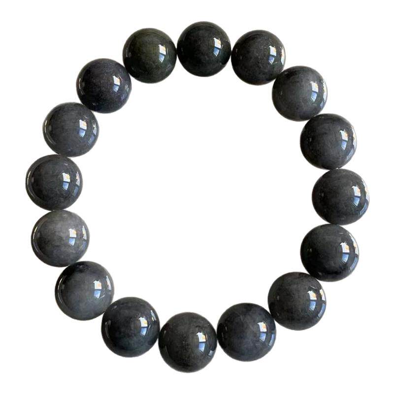 缅甸翡翠手串灰色黑色乌鸡13.3mm