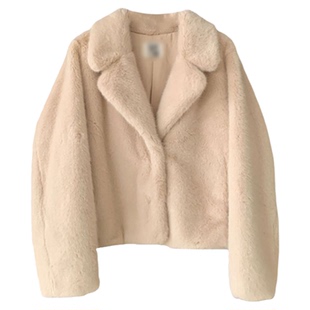 陆续!赵露思同款韩国设计师宽松简约纯色翻领单排扣皮草外套女