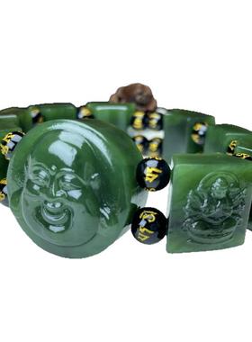 天然和田玉碧玉佛公手牌手链男女款玉石手串弥勒佛玉牌玉佩手饰