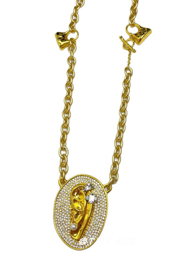 欧美中古五官耳朵吊坠项链金色