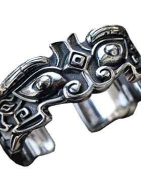 饕餮戒指925纯银雕花复古男女