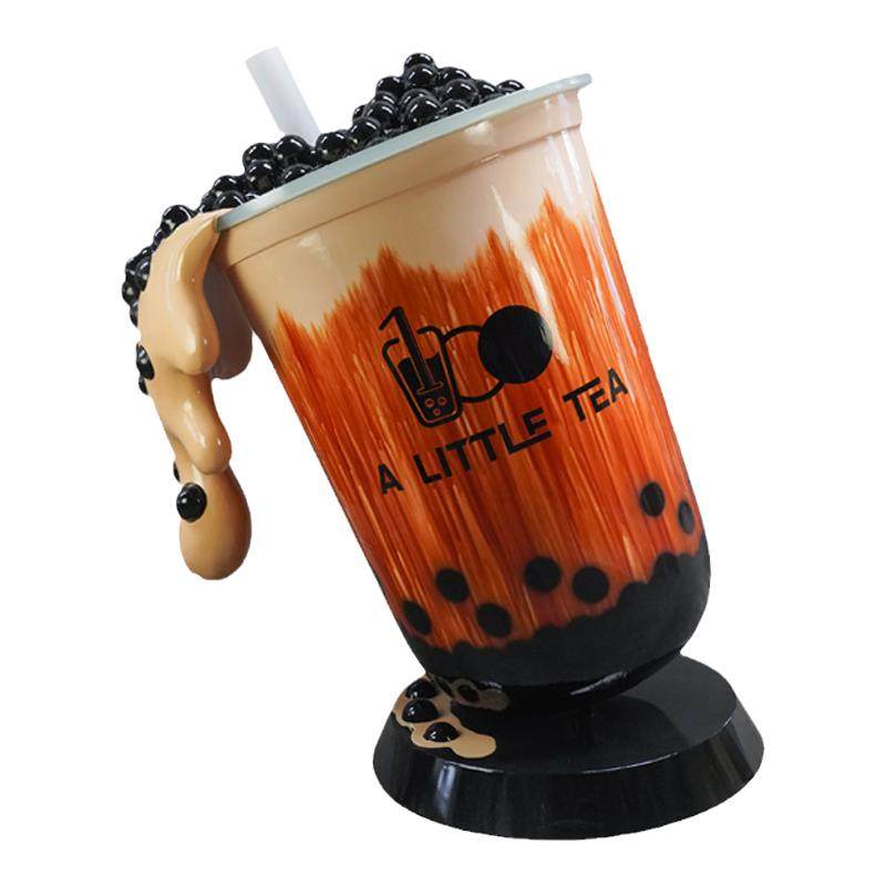 网红仿真倾斜发光奶茶杯雕塑模型