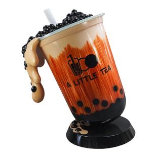 网红仿真倾斜奶茶杯模型玻璃钢雕塑奶茶店咖啡店门口装饰落地摆件