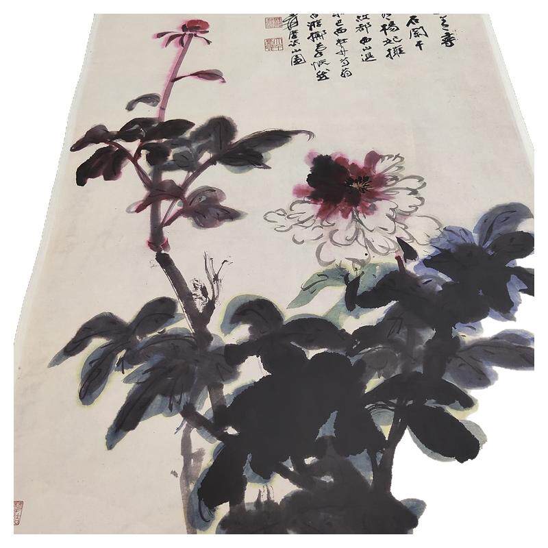 张大千牡丹图中式挂轴字画真迹高清微喷复制水墨国画竖幅装饰画