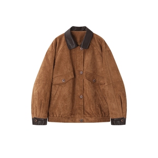 时然大码女装麂皮绒外套秋冬新款微胖MM宽松时尚复古夹克上衣冬装