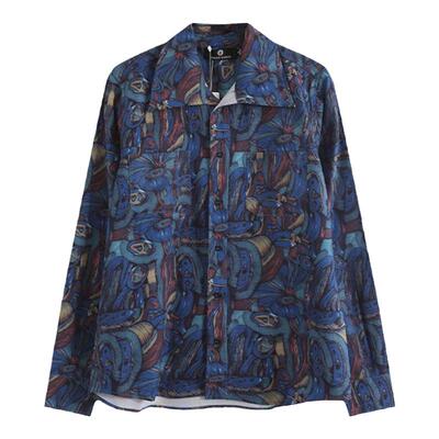 美国传统一字领长袖花衬衫