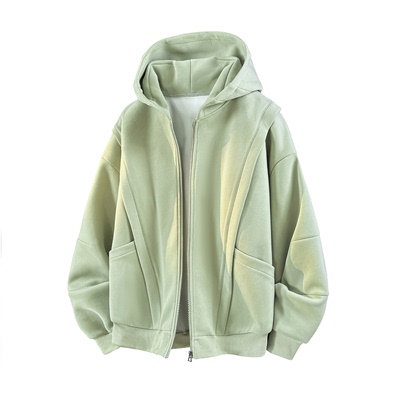 拉夏贝尔加绒加厚连帽卫衣开衫冬季男女新款小众设计感大口袋外套