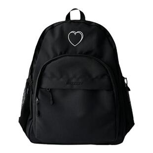 Mazzzzy韩国代购 爱心刺绣黑色双肩包大容量书包学生旅行通勤背包