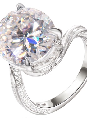 VISING珠宝10ct蛋形莫桑石钻戒国际证书D色VVS级鸽子蛋戒指S925银