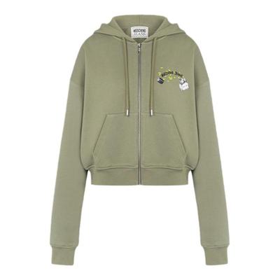 【礼物低至5折】M05CH1N0 JEANS 女士棉质印花连帽卫衣长袖开衫