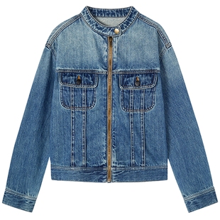 【100%棉】LANCY/朗姿2025年秋季新款复古时尚牛仔短外套夹克女