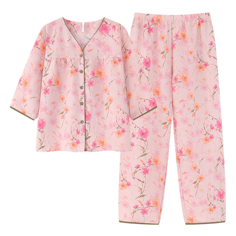 夏季睡衣软绵绵七分袖长裤家居服