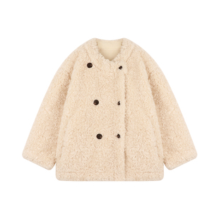 Amybaby女童上衣冬季2025新款简约大方皮毛一体冬装保暖皮草外套
