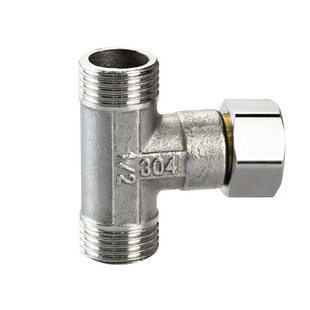 304不锈钢对丝接头4分三通直接直通内外牙螺纹一内二外分水器配件