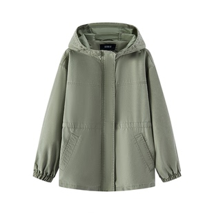 森马牛仔外套女春季中长款宽松做旧连帽落肩收腰夹克女生复古衣服