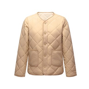 纯色方格棉服女性加厚保暖锁温棉袄纽扣开衫时尚内搭通勤防寒外套