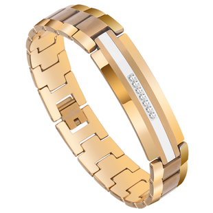 高档金色锆石钨金手链男潮个性小众手镯设计霸气手环男生送礼物