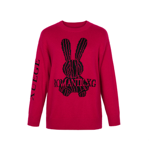 XG/雪歌XJ111003A113红色长袖毛针织衫时尚春季新款绵羊毛毛衫女