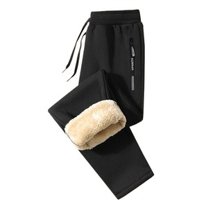 冬季羊羔绒加绒裤子男加厚冬天休闲裤男士运动束脚棉裤黑色长裤男
