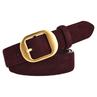 安可拉红皮带女麂皮绒面复古百搭高级感真皮腰带装饰配牛仔裤带潮