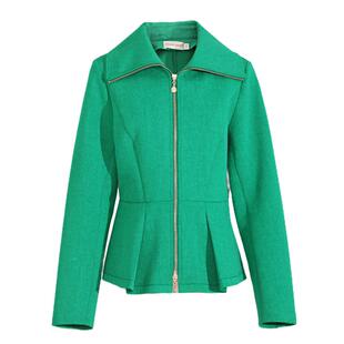 Ground Show/阁兰秀秋冬新款绿色短外套翻领拉链收腰显瘦简约复古