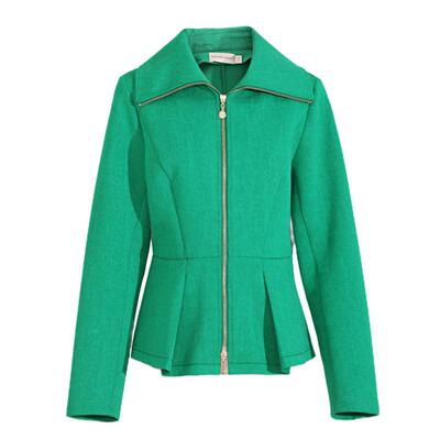 Ground Show/阁兰秀春季新款绿色短外套翻领拉链收腰显瘦简约复古