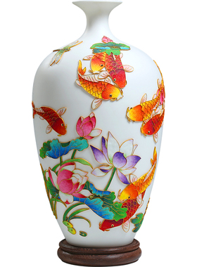 德化陶瓷13寸年年有鱼花瓶插花现代简约家居干花装饰品瓷器瓷瓶子