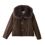 加绒加厚大毛领派克服女短款2025冬季新款加厚保暖工装风棉衣外套