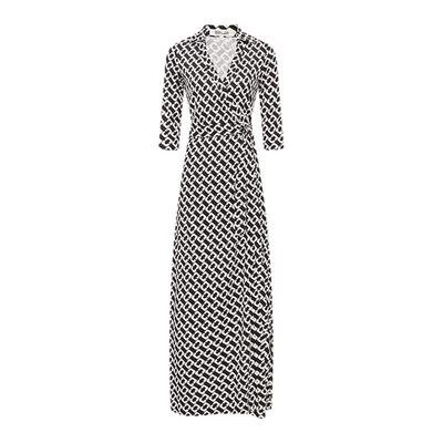 DVF黑白锁链印花长款连衣裙