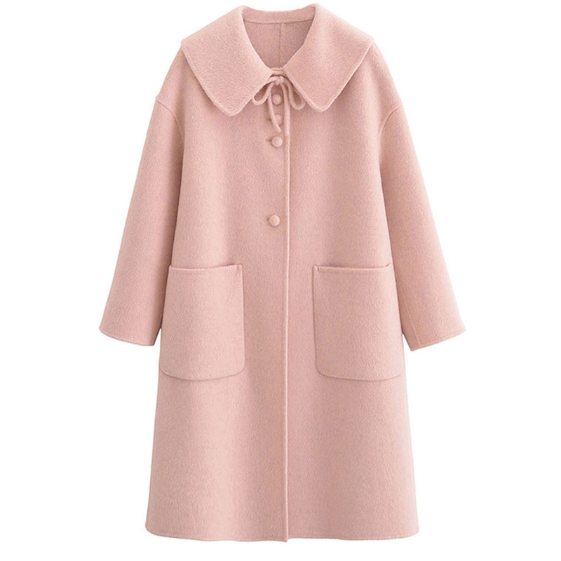 秋冬甜美娃娃领双面呢大衣女