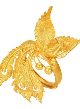 新中式凤飞九天镀金色开口戒指环