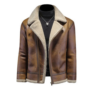 皮毛一体男士冬季大码加绒加厚皮衣短款机车服皮袄男装羊羔毛外套