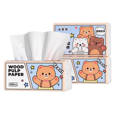 漫花小熊款纸面巾400张/大包可爱卡通学生宿舍卫生纸加大加厚纸抽