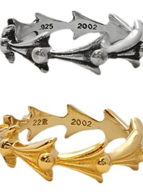 宗克罗心925银尾戒鱼骨海浪戒指