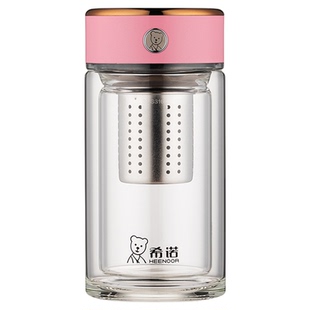 希诺双层玻璃杯女高颜值抗菌隔热茶杯带茶隔杯子泡茶水杯办公室