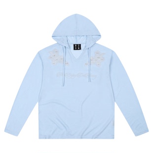 MEDM 连帽罩衫双肩暗花钉珠长袖T恤通勤薄款纯色简约休闲上衣秋季