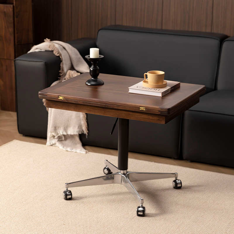 黑胡桃木全实木可升降沙发移动边几家用小户型收纳小茶几折叠餐桌