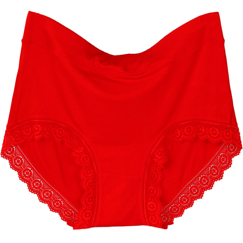 大码高腰女士中年中老年人妈妈内裤柔软莫代尔纯棉胖mm本命年红色
