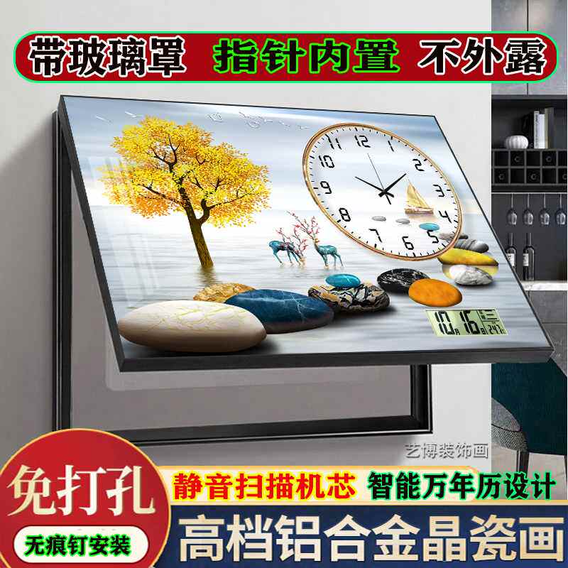 电表箱装饰画2024新款轻奢高级感带钟表万年历遮挡配电箱盒子时钟